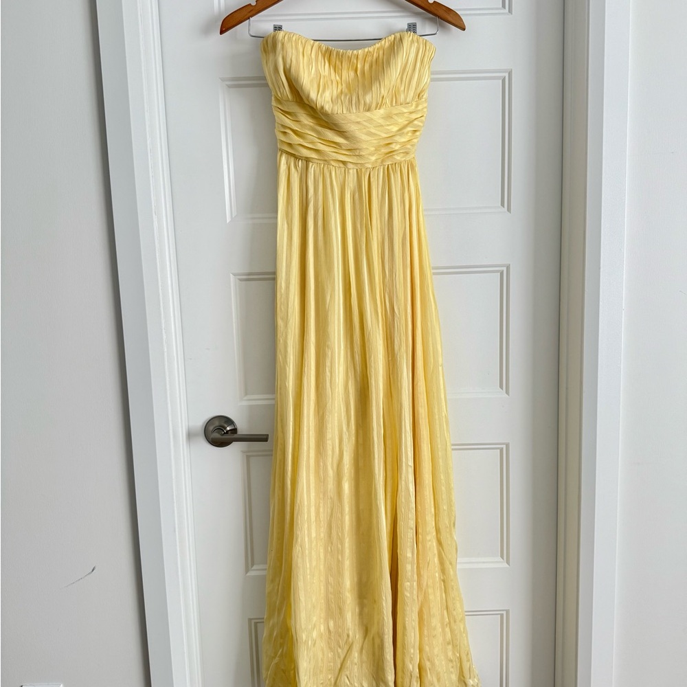BCBG Yellow Silk Ruched Strapless Gown Prom